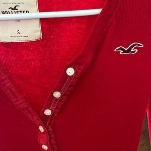 Hollister red long sleeve ribbed shirt with buttons size small